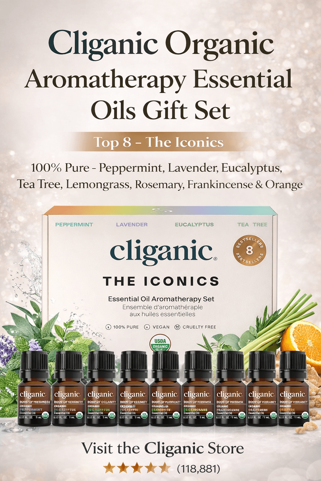 Cliganic organic aromatherapy essential oils set product image